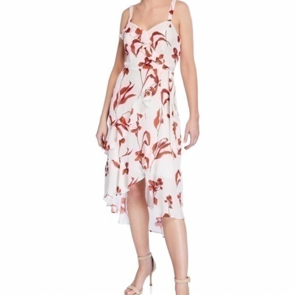 Parker Floral Print Silk Blend Ruffle High Low Dress